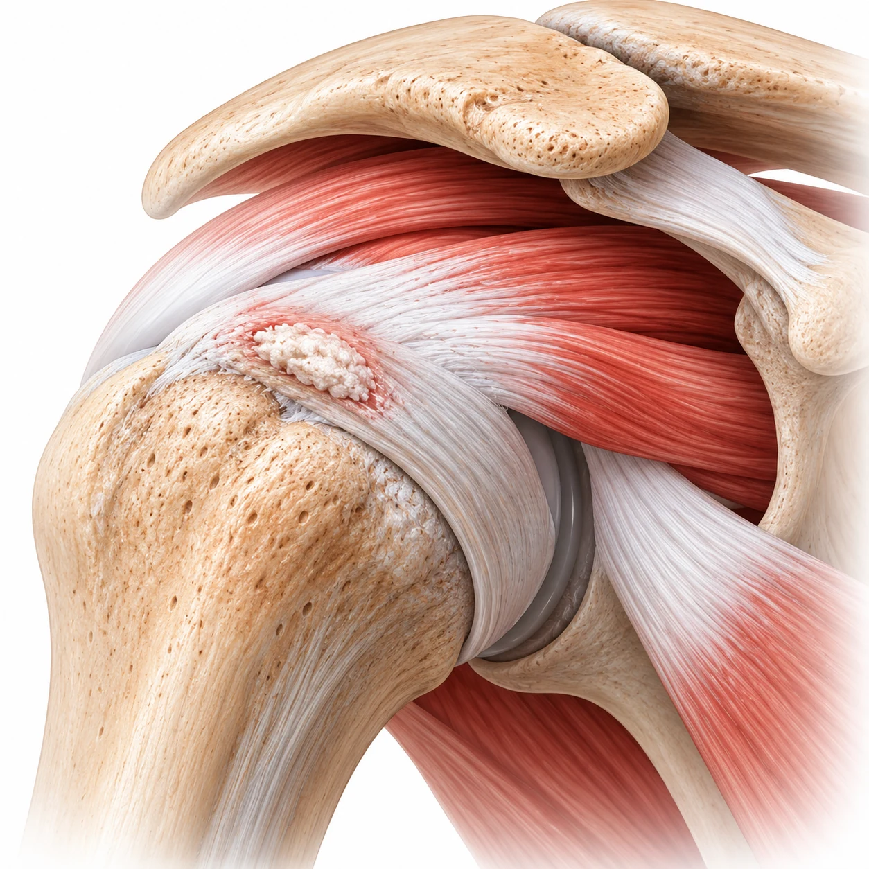 Illustrazione di depositi calcifici nei tendini della spalla